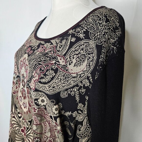 Blue Canyon 2X Paisley Embellished Rhinestone Y2K Black Goth Top - Picture 3 of 9